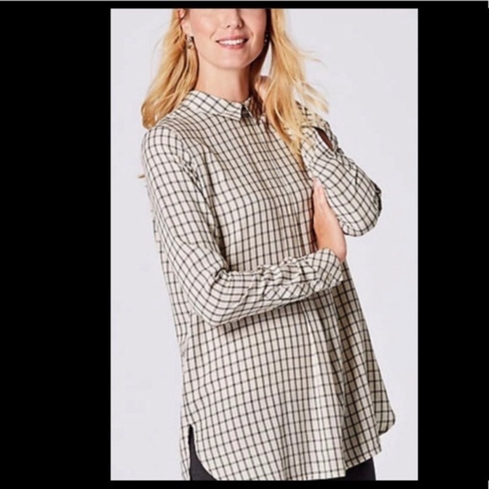 J.Jill Button Back Plaid Woven Collared Tunic Long Sleeve Top